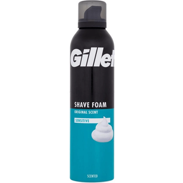 فوم اصلاح ژیلت اورجینال ضد حساسیت آبی رنگ  آلمانی200 میل | Gillette Shave Foam Original Scent Sensitive 200ml